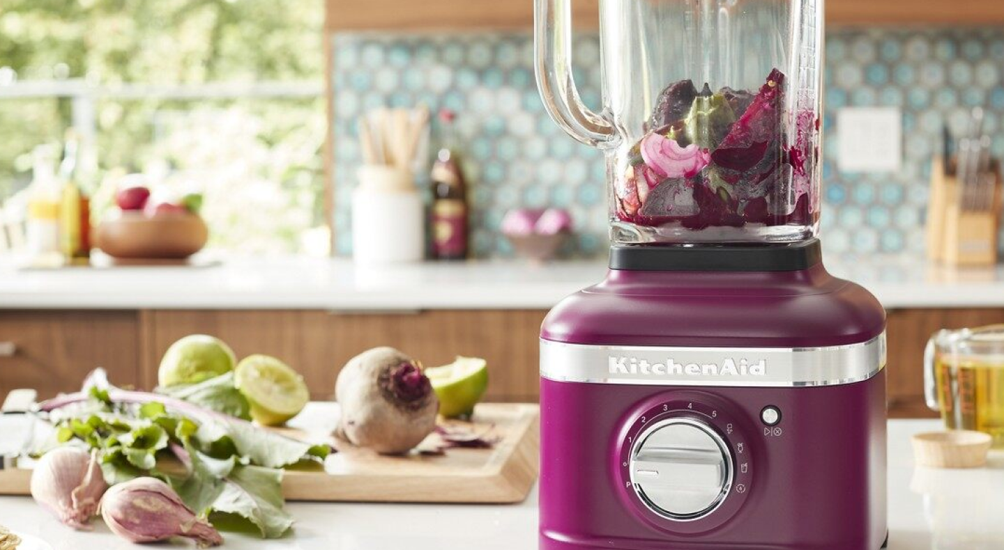 Same as Image Alt Text KitchenAid® countertop blender in Beetroot surrounded by ingredients
