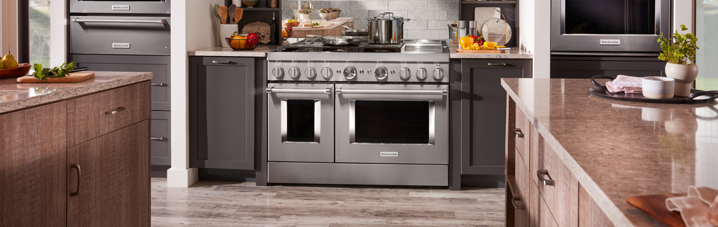 Commercial-style range in a big kitchen