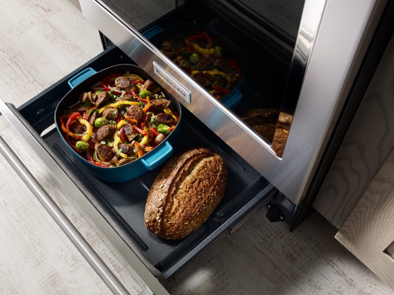 Large dish and loaf in warming drawer