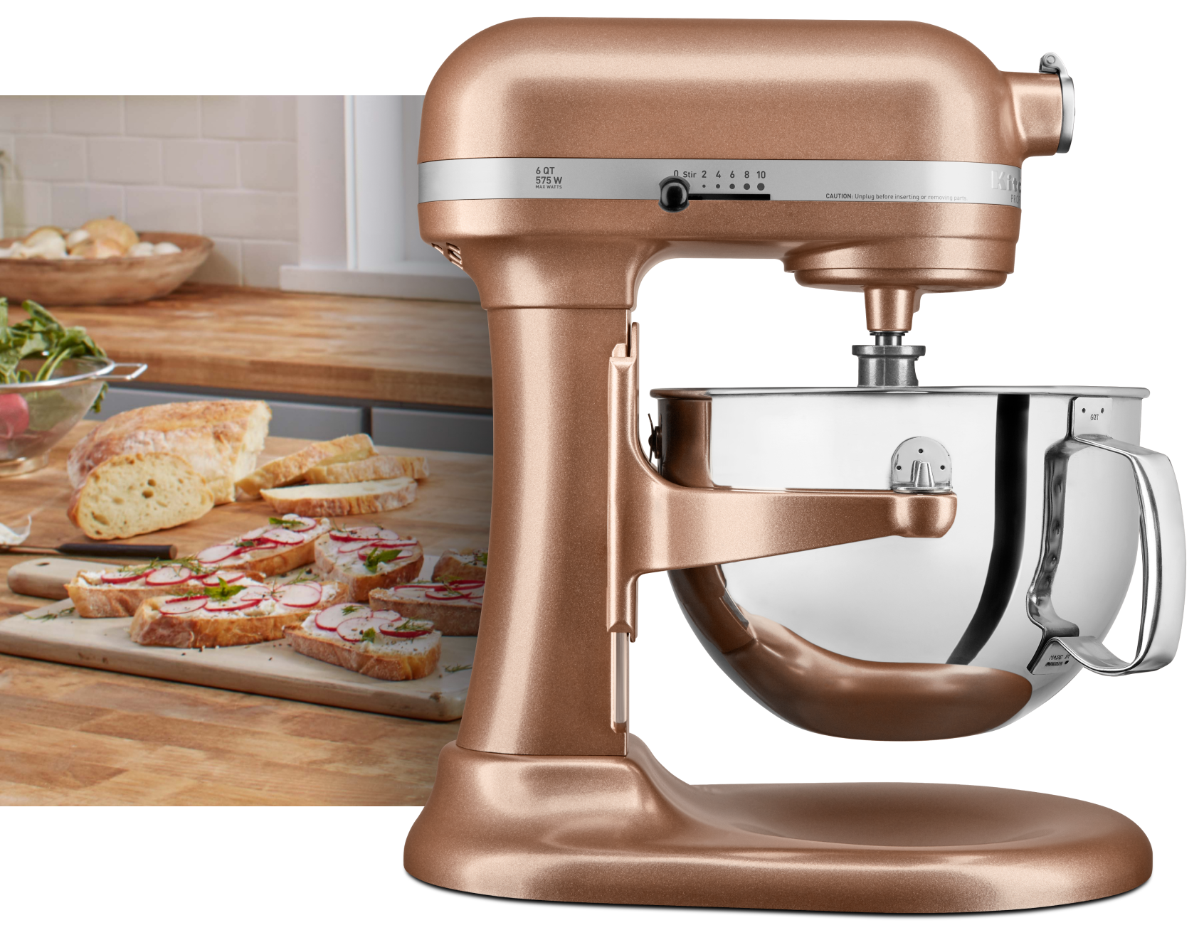 Copper Pearl stand mixer.