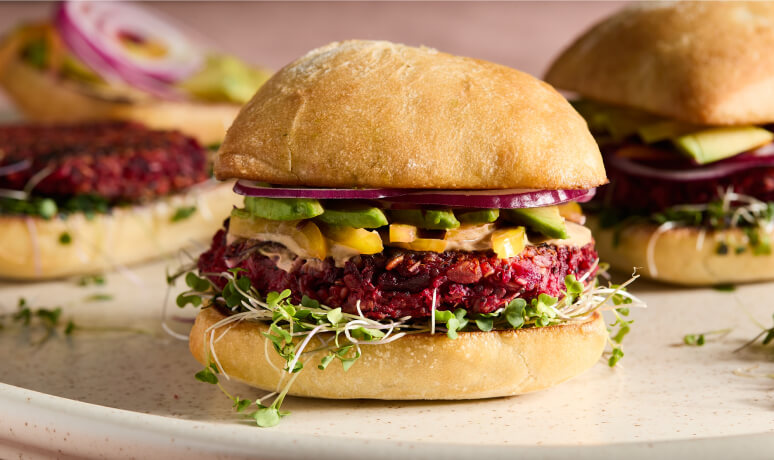 Multigrain beet and bean burger.