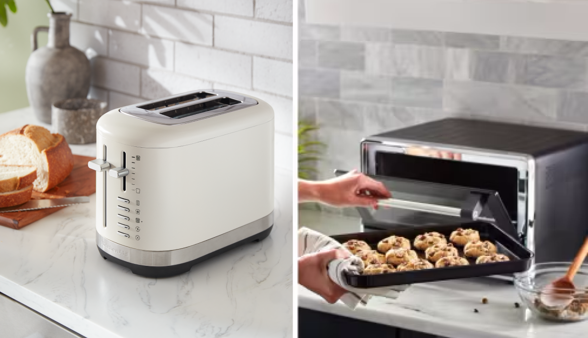 An KitchenAid® toaster next to a KitchenAid® toaster oven.