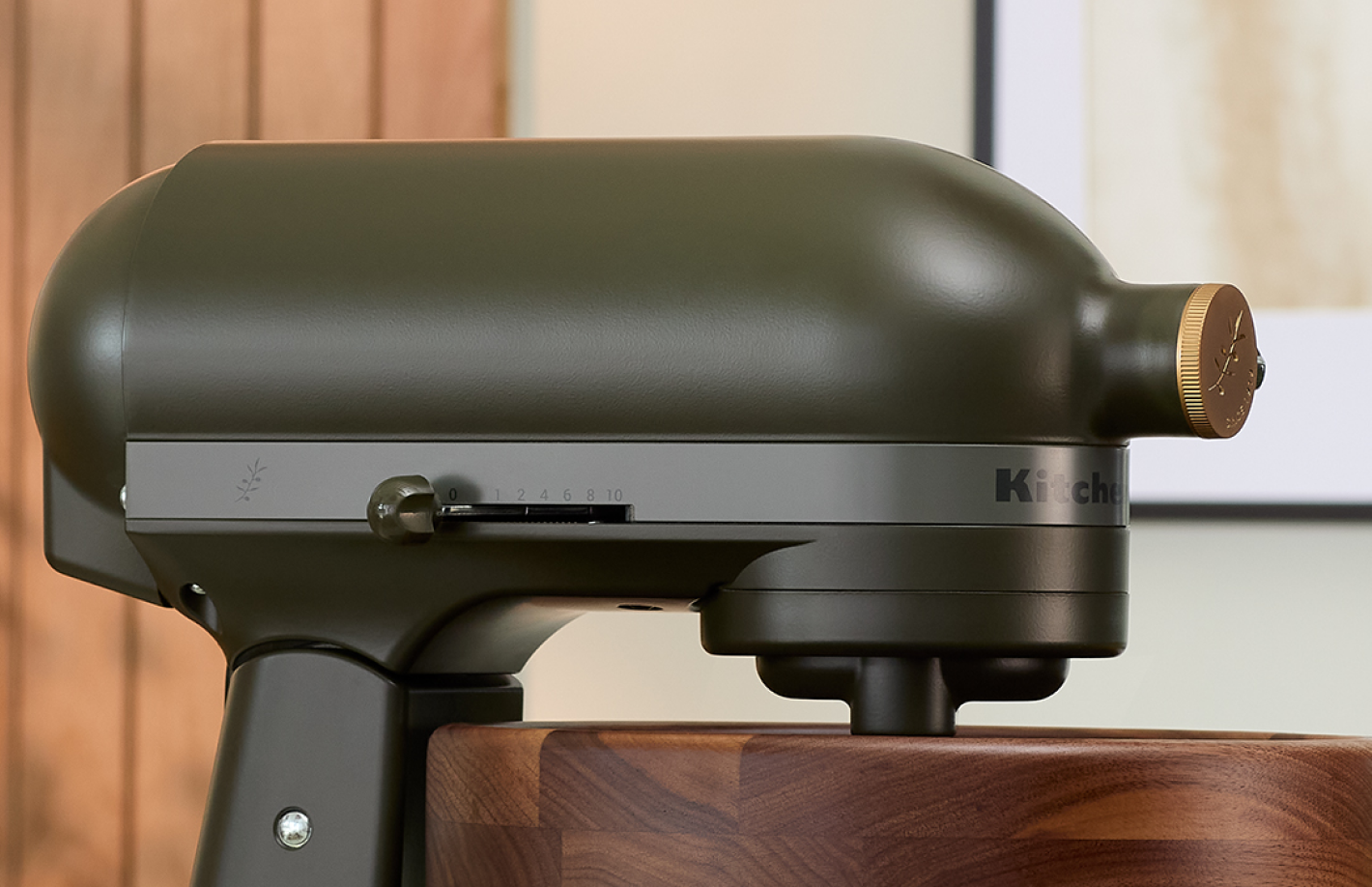 The body of the Evergreen stand mixer, showing off the deep forest green color.