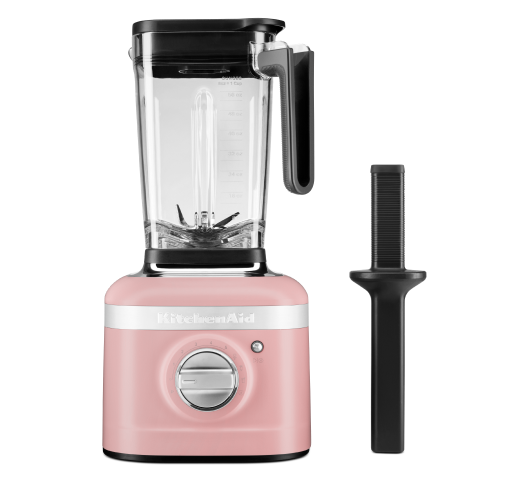 A variable speed blender in matte dried rose pink.