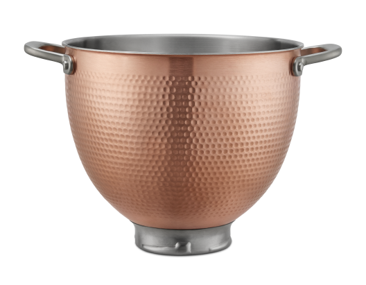 A hammered copper stand mixer bowl.