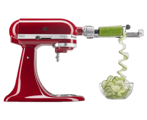 A KitchenAid® Stand Mixer with a Spiralizer Attachment.