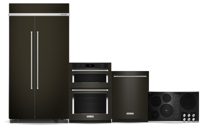 A suite of KitchenAid brand appliances.