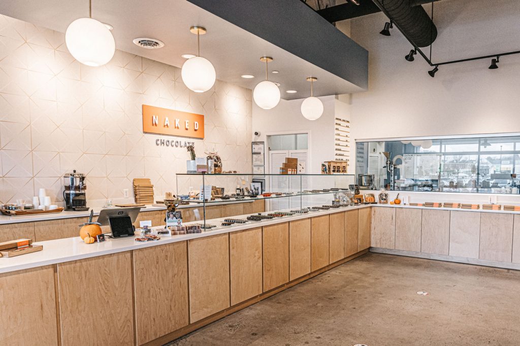 The clean, smooth interior of Naked Chocolate.