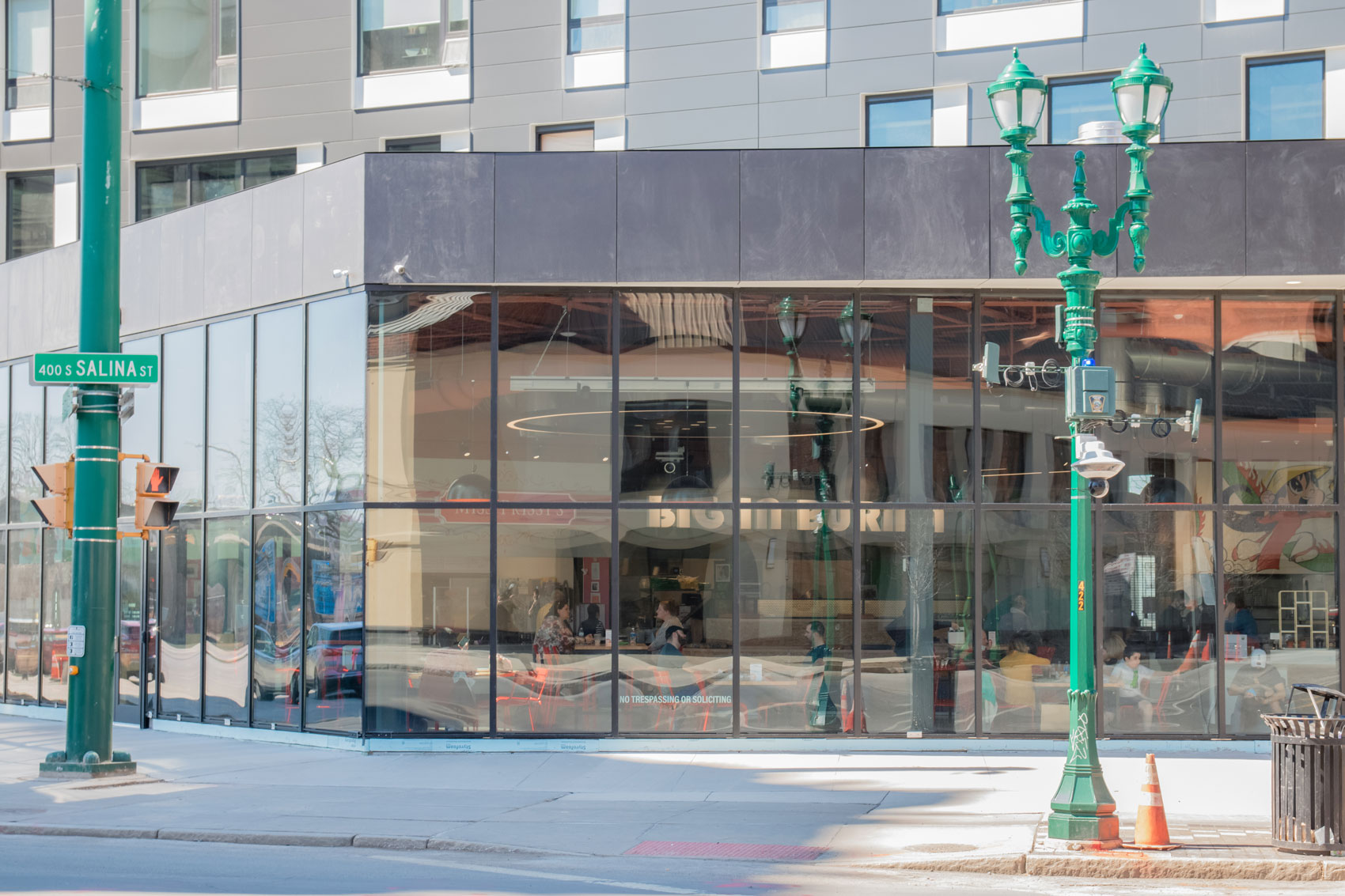 The large glass windows of the Salt City Market.