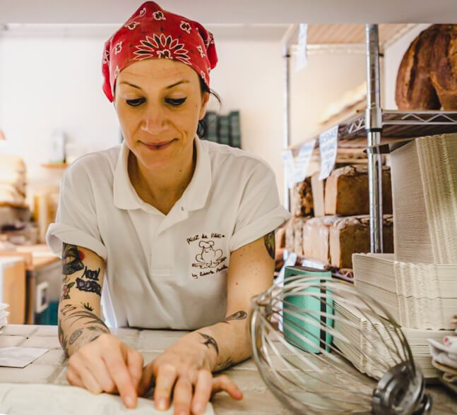 Roberta Pezzella smiling down at her hands.