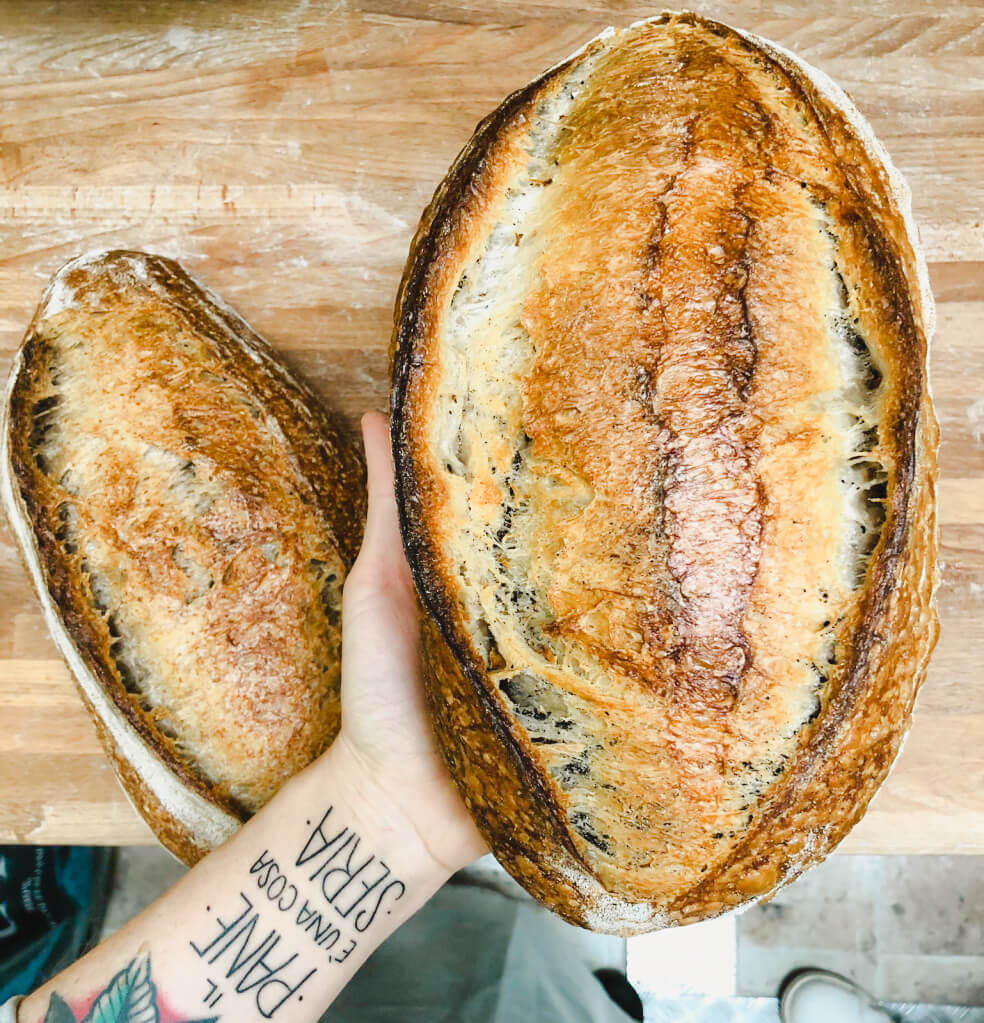 Two large loaves of bread.