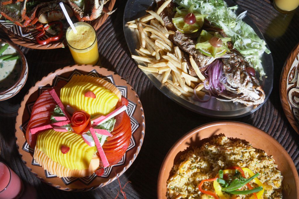 A variety of Peruvian dishes.