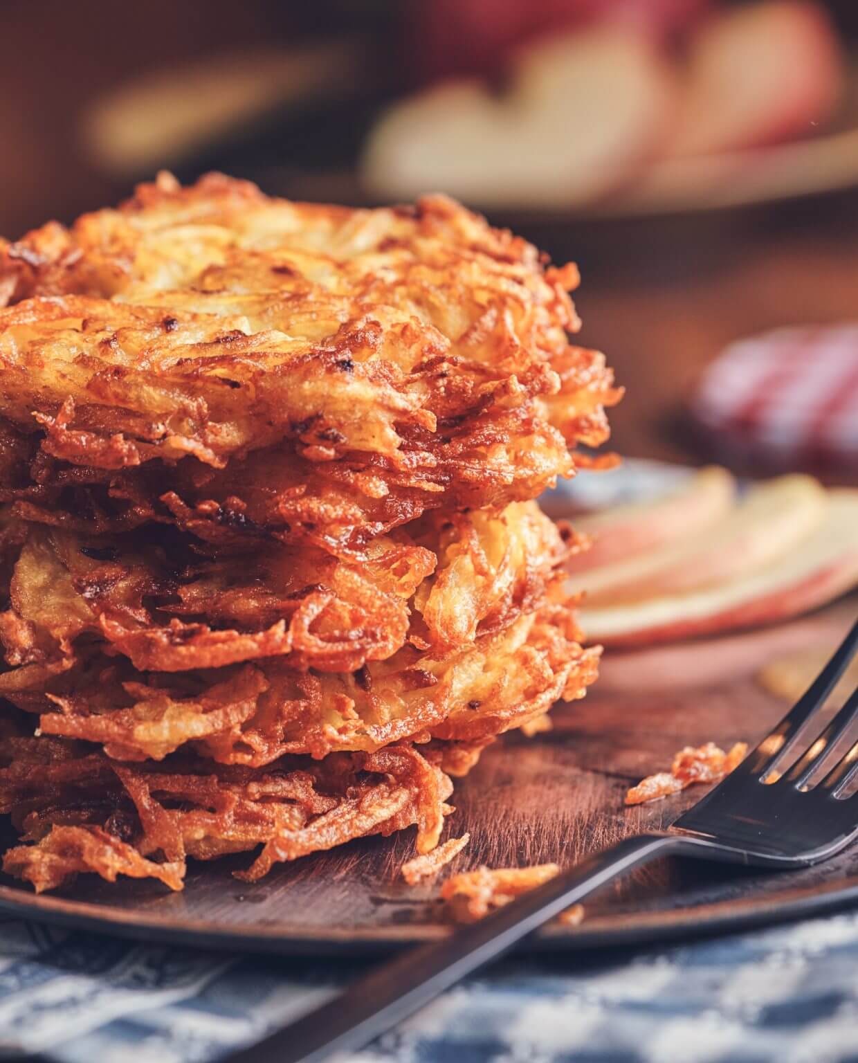 A fresh plate of crispy potato pancakes.