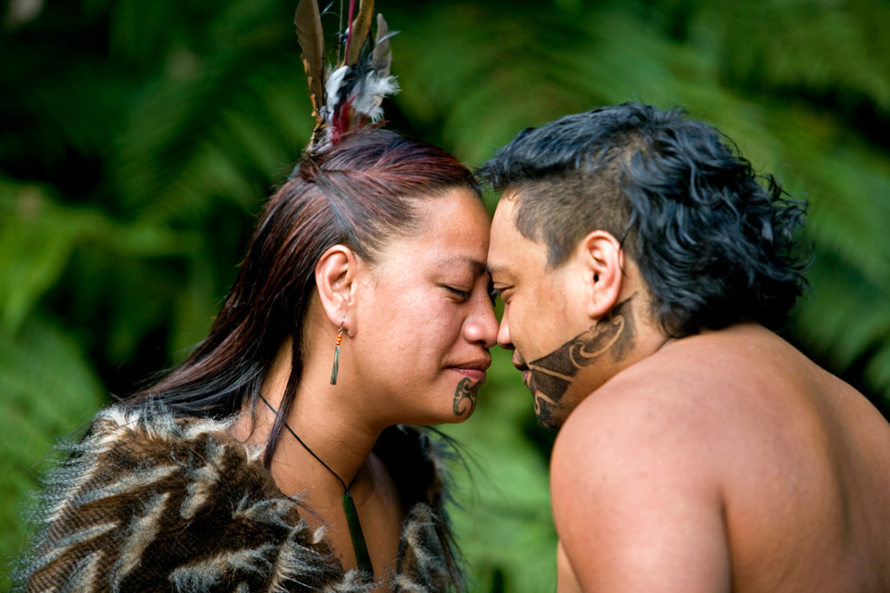 A beloved, traditional greeting between a Maori man and woman.