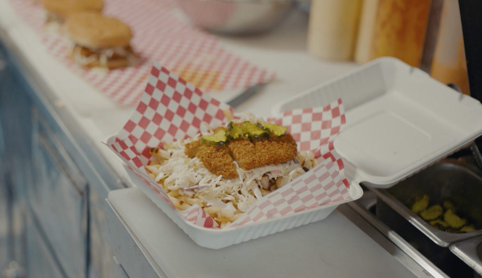 A vegan chicken sandwich from Woflie’s Nashville Hot Chicken.