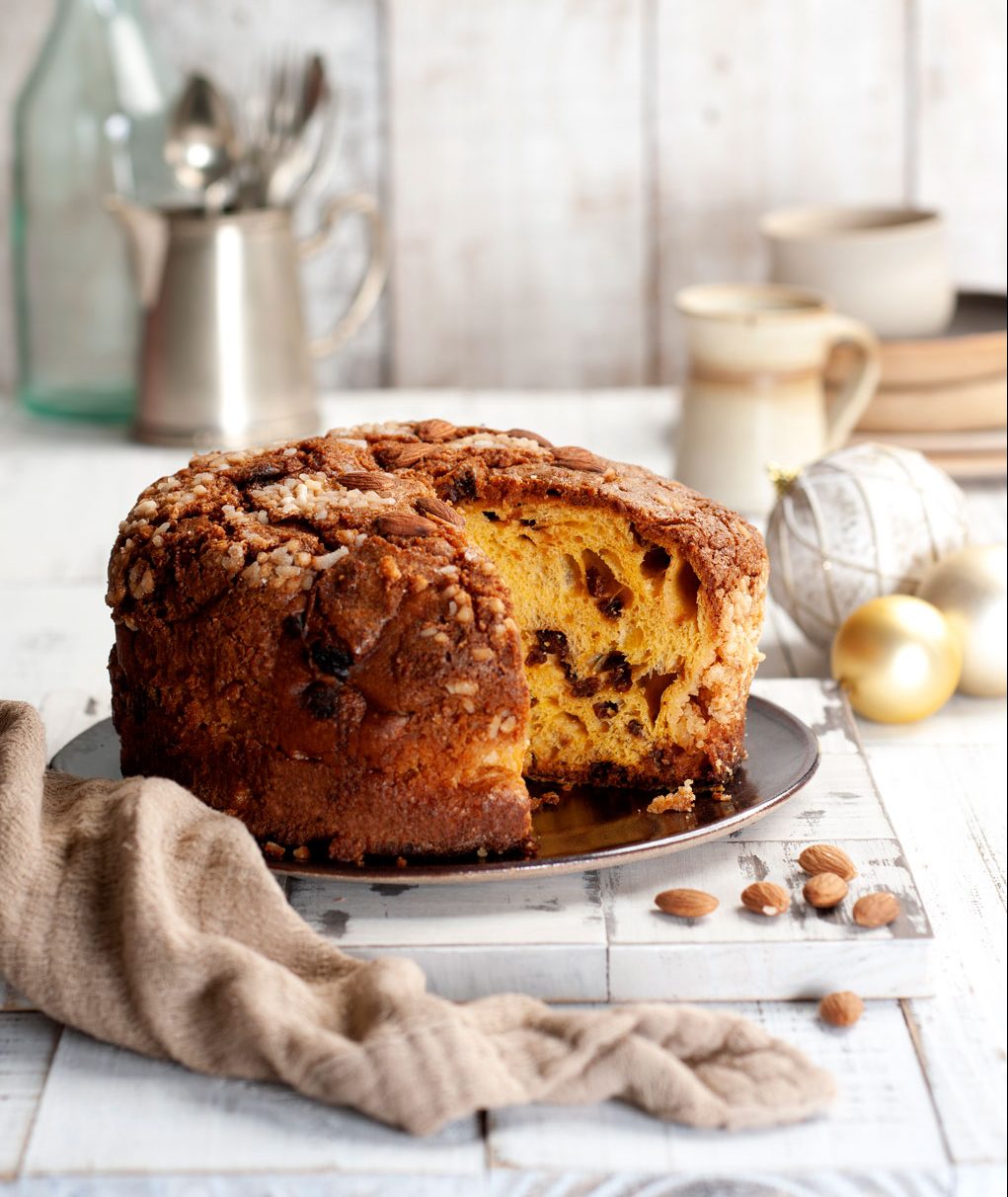 Italian Christmas bread resting on a dish.