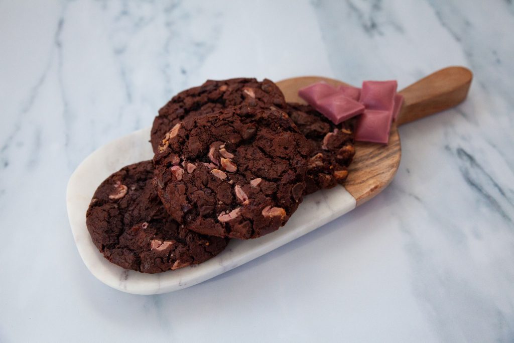 A board of Ruby Chocolate Cherry cookies.