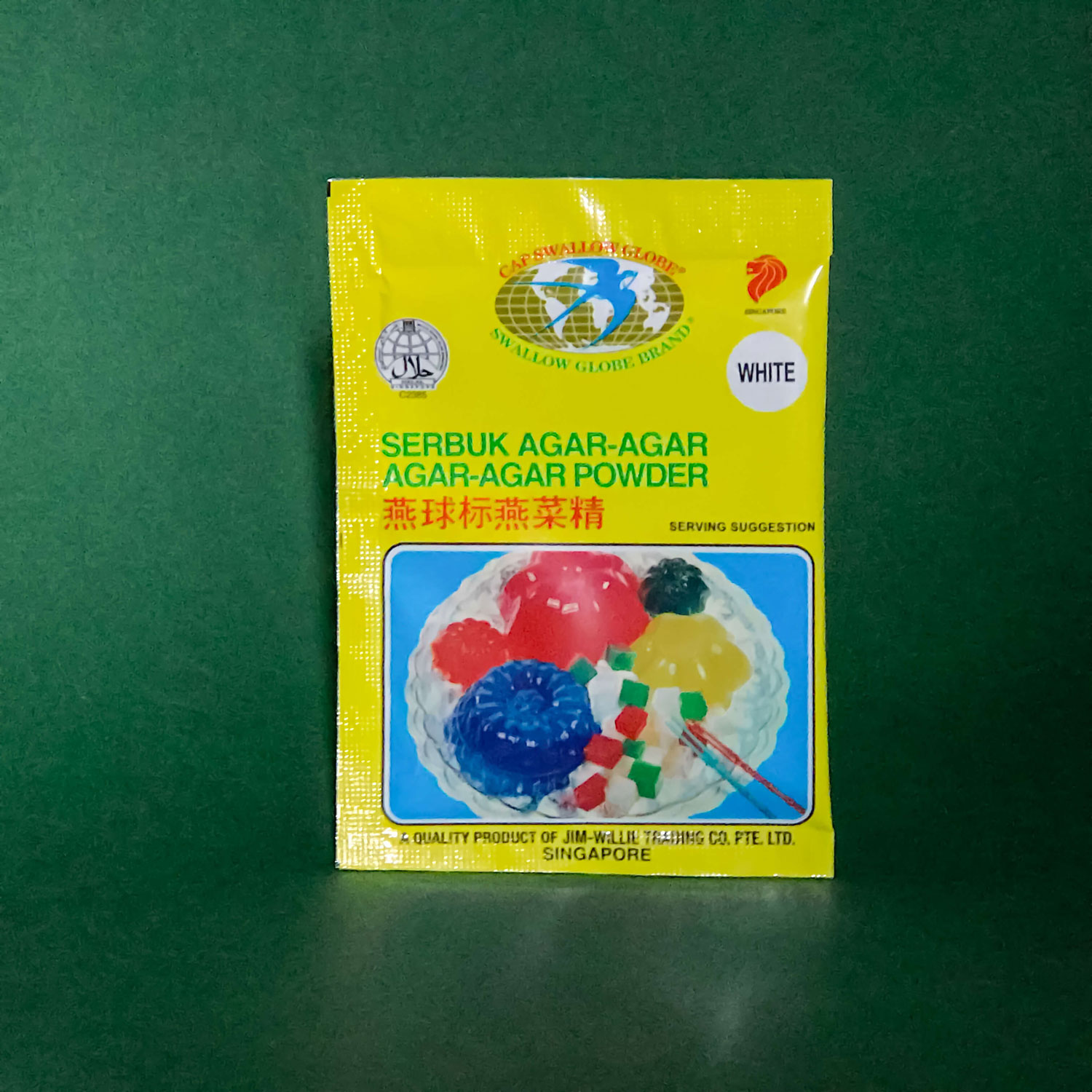 A small packet of Swallow Globe Brand Agar-Agar Powder.