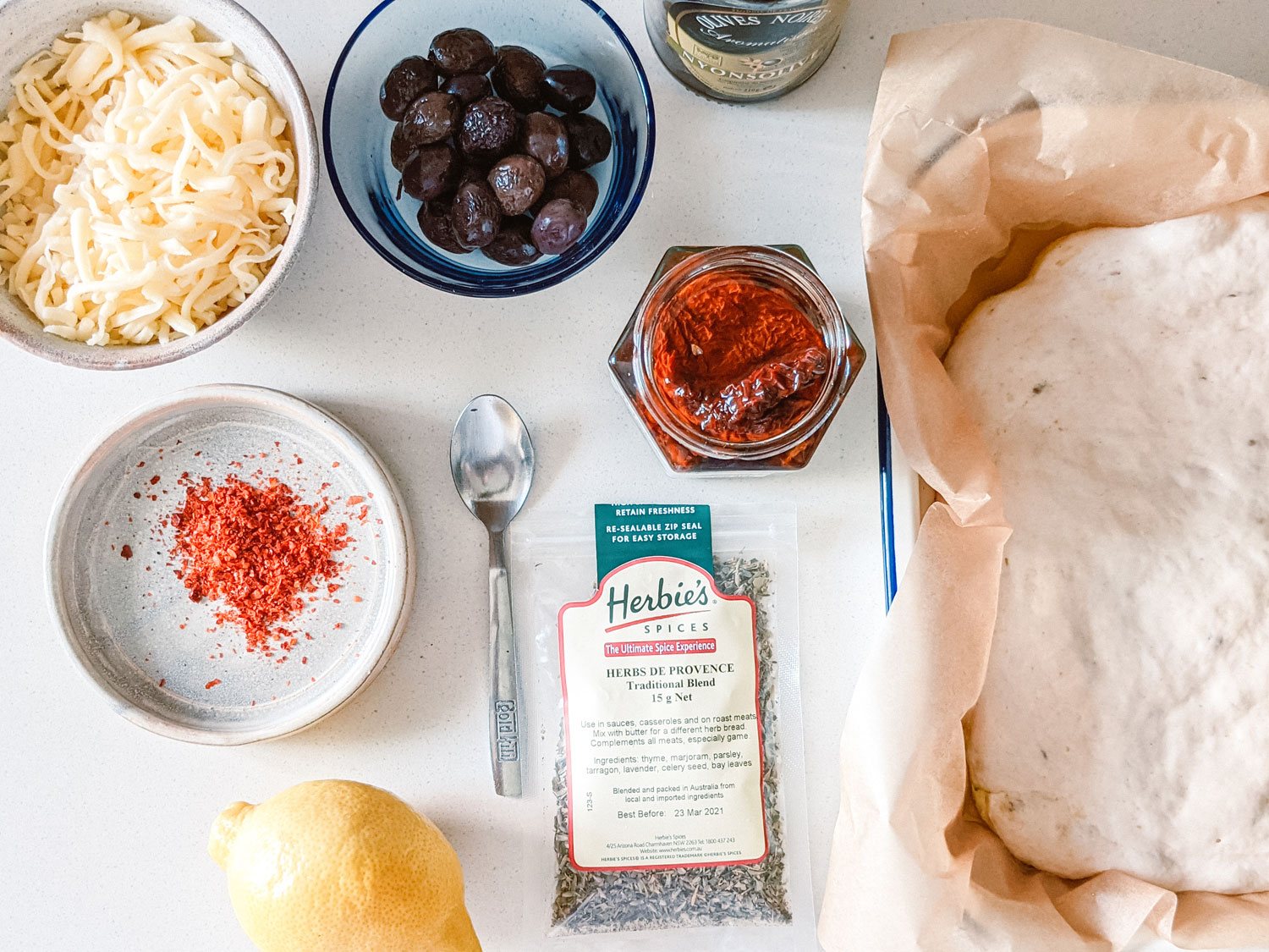 Ingredients for focaccia bread.