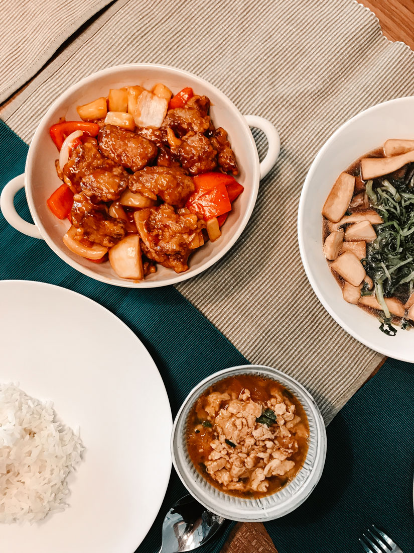 Sweet and sour pork served in a large bowl.