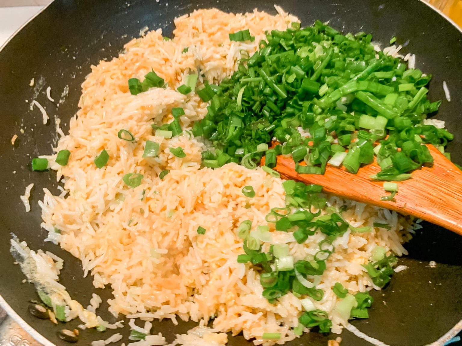 Freshly made egg fried rice.