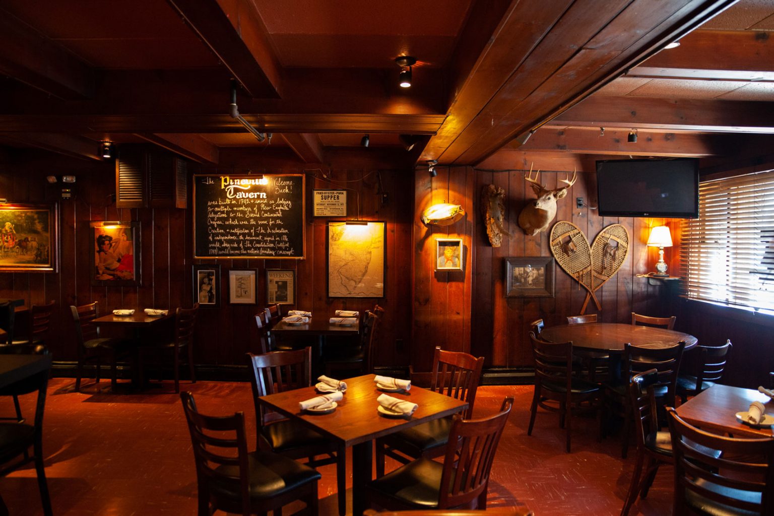 The clean, refined interior of the Pineville Tavern.