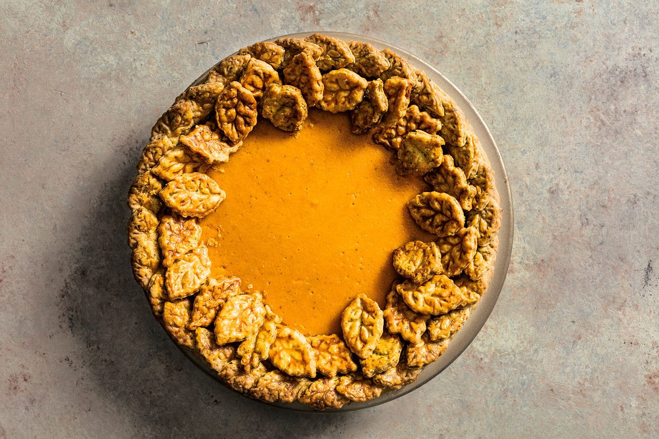 A pie with a leaf crust.