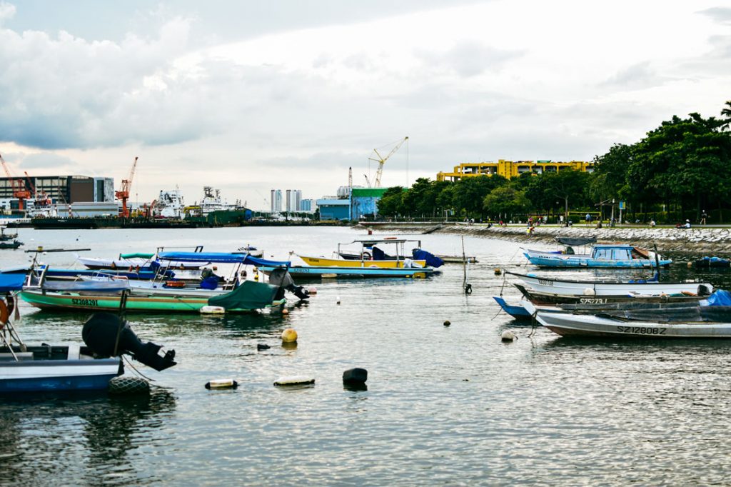 Boats docked in the water.