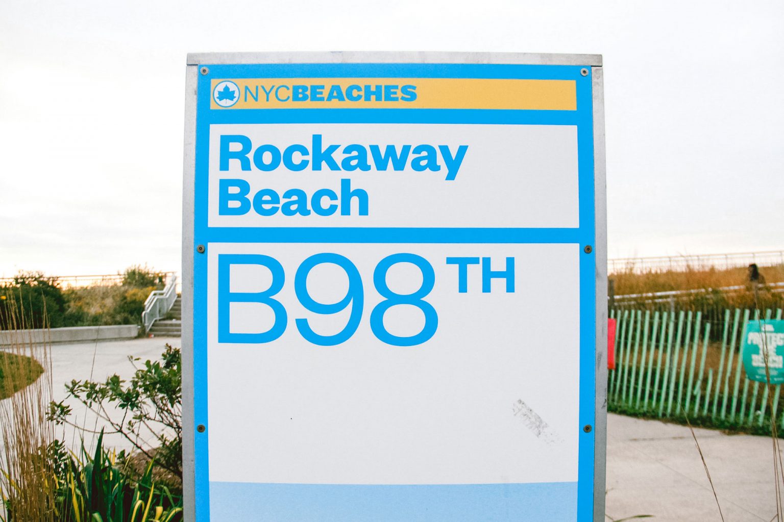 Blue Rockaway Beach sign.