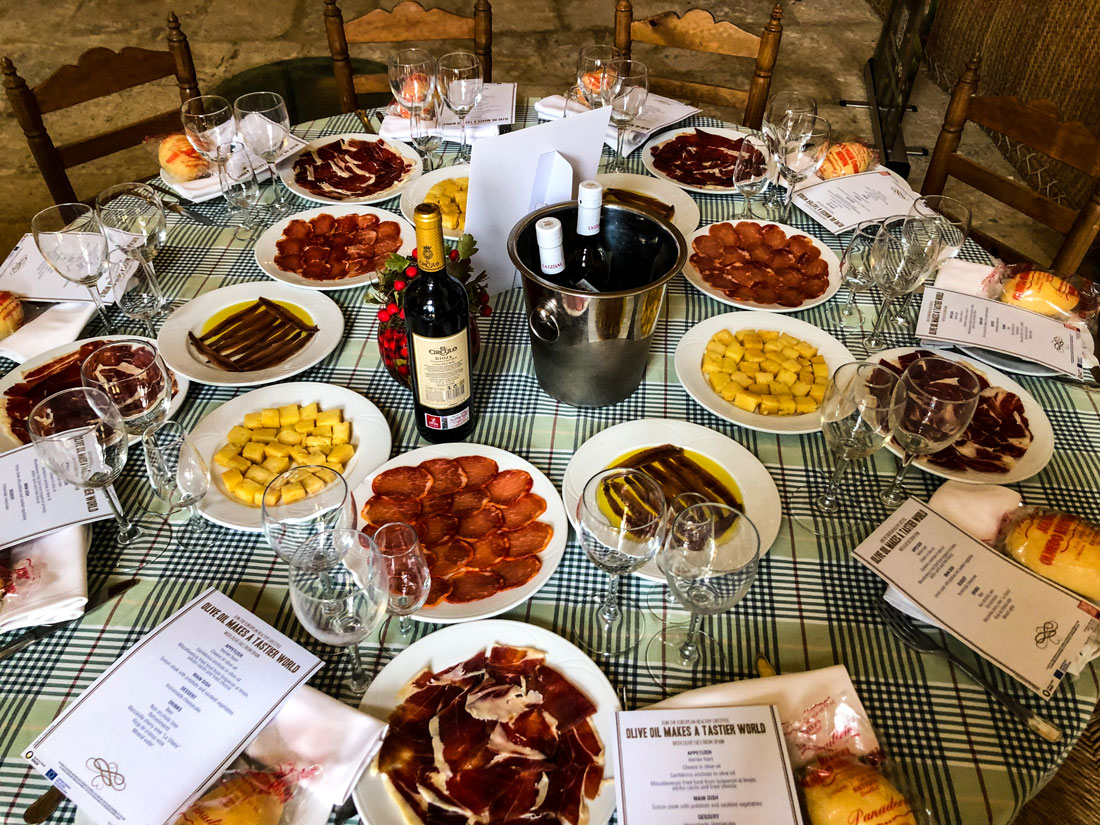 A table set with dishes.