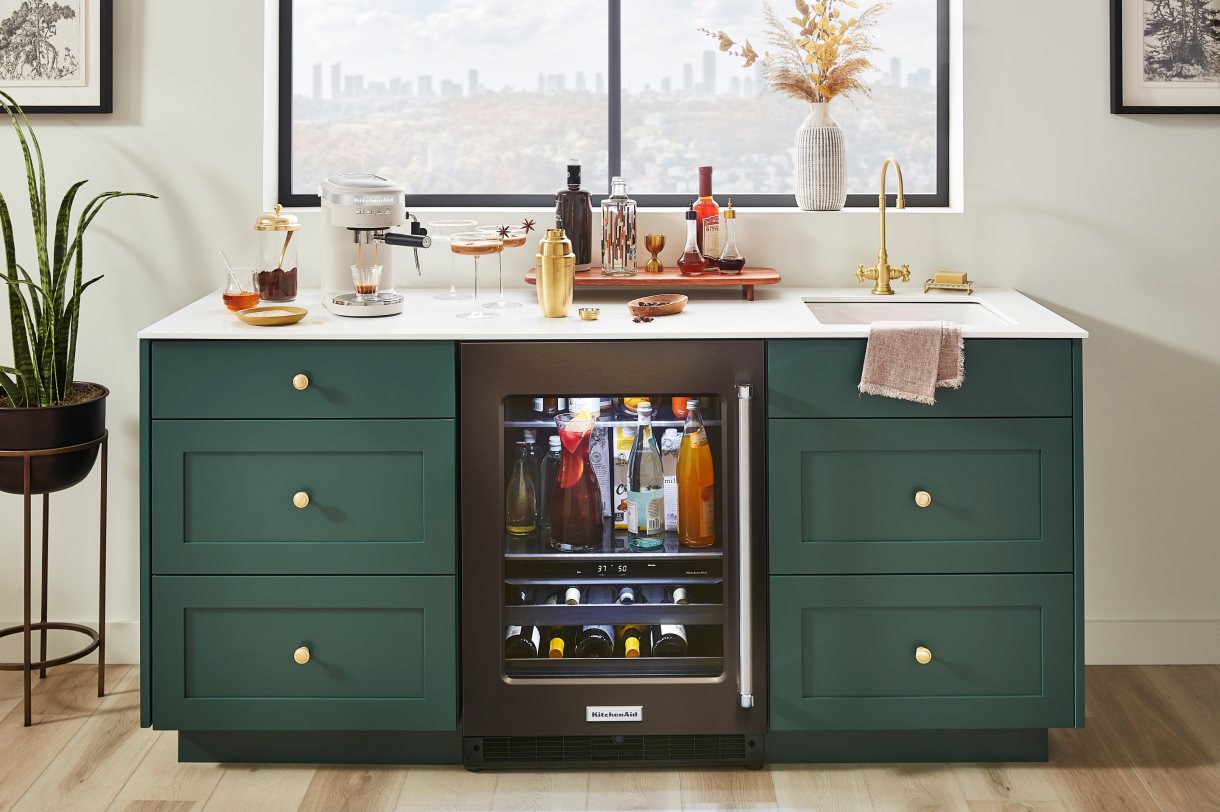 Wet bar with a KitchenAid® undercounter refrigerator