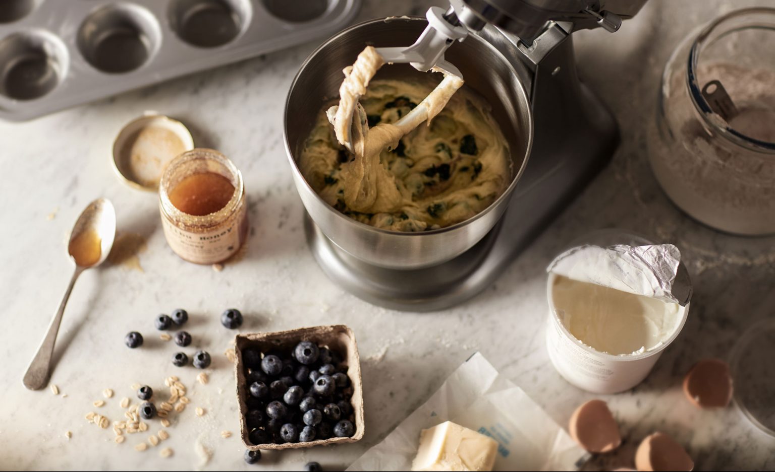 A pie mixture in a stainless steel mixing bowl.
