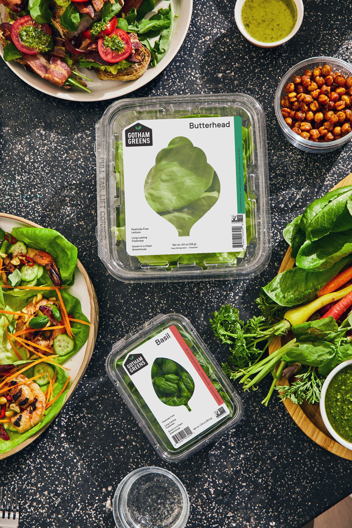 Containers of leafy greens from Gotham Greens.