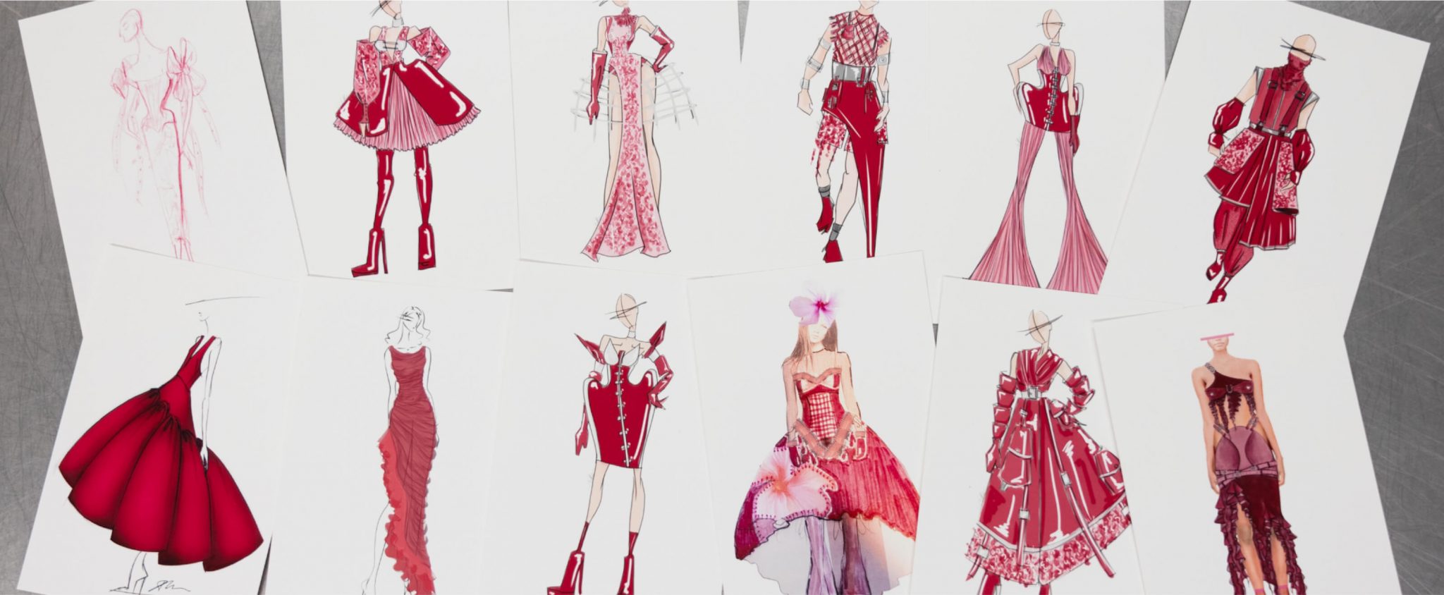 A collage of sketches of the Hibiscus collection designs.