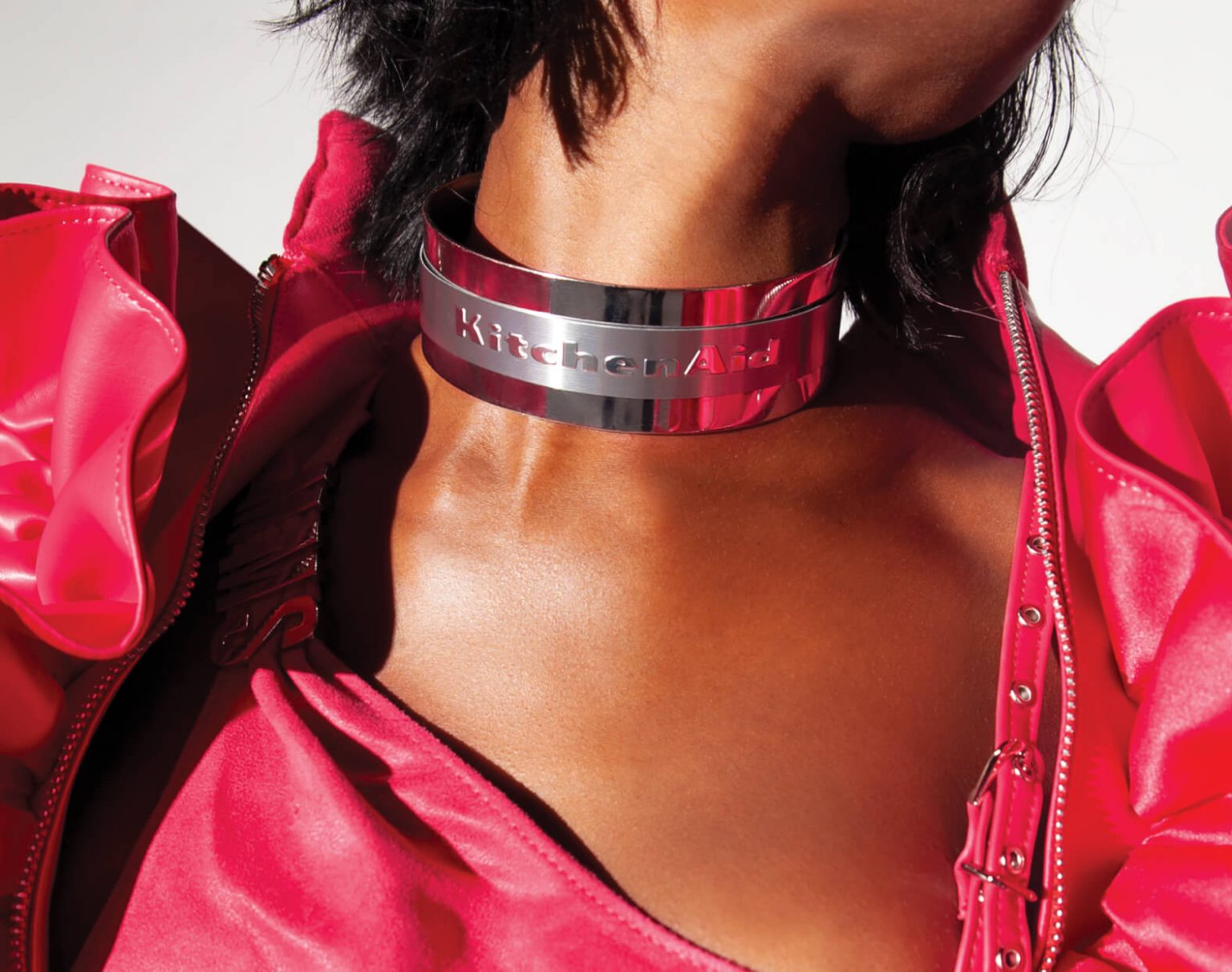 A close up of the choker necklace of Look Eleven.