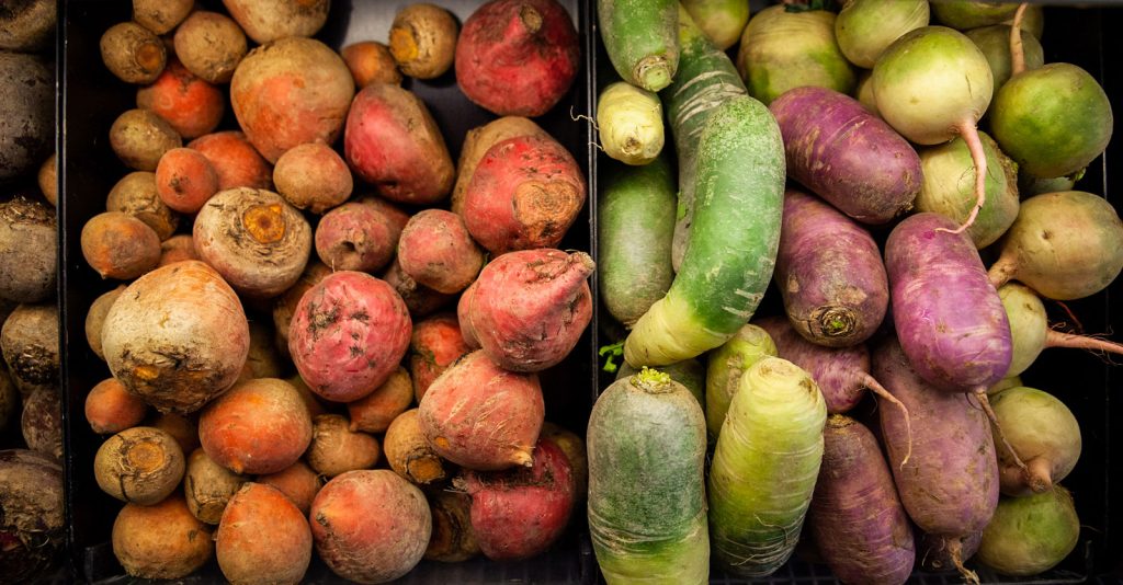 A colorful array of different types of potatoes.