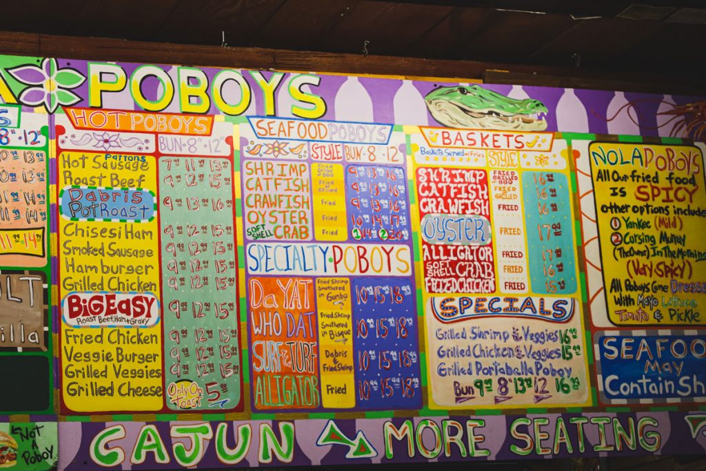 Nola Po'Boy's menu.
