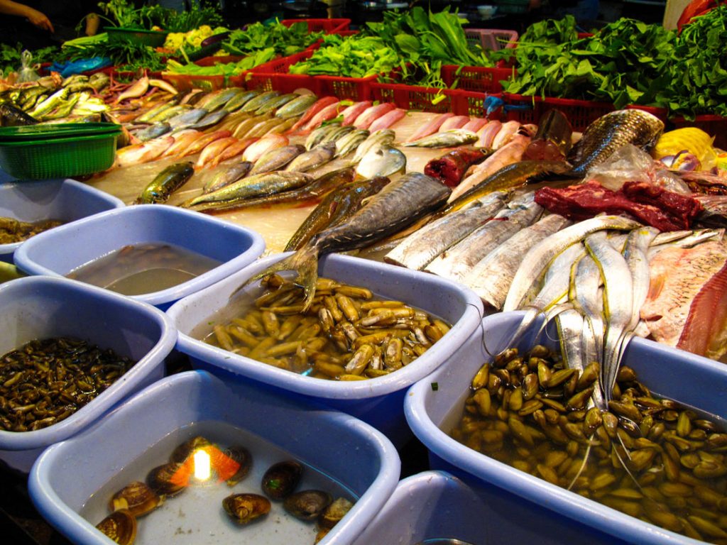 Seafood out for selection.