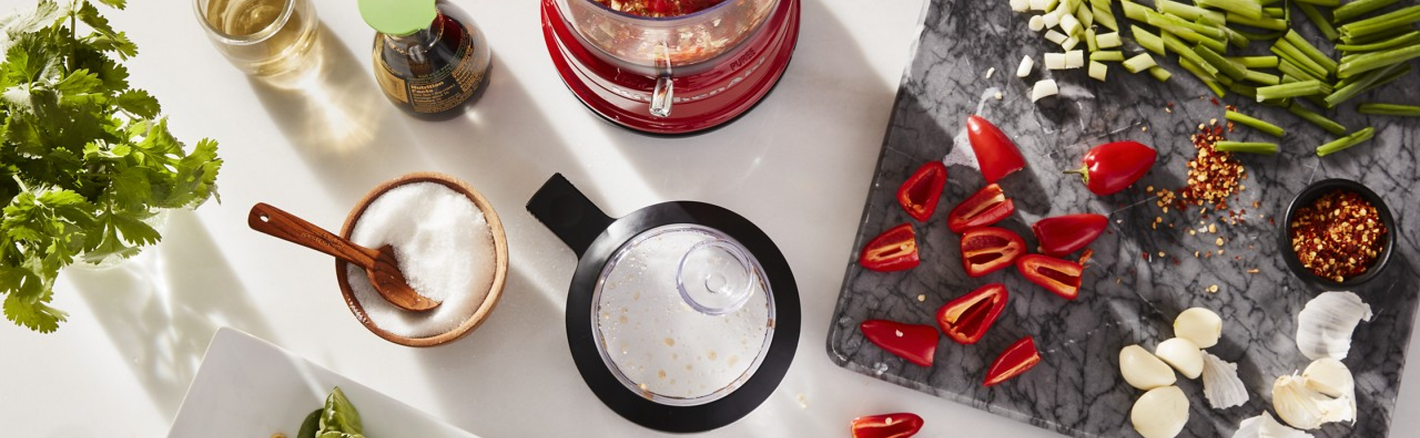 Various ingredients on a countertop.