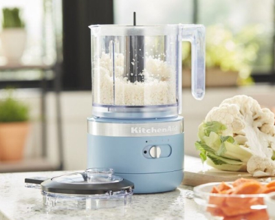 A teal KitchenAid® food processor.