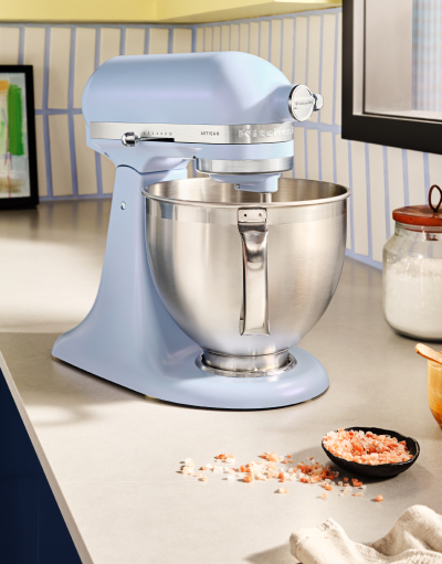 A KitchenAid® Stand Mixer in Blue Salt.