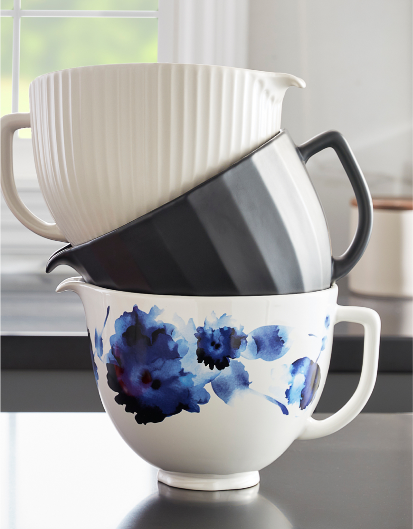 Three stacked KitchenAid® Stand Mixer Bowls.