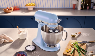 A KitchenAid® stand mixer in Blue Salt.