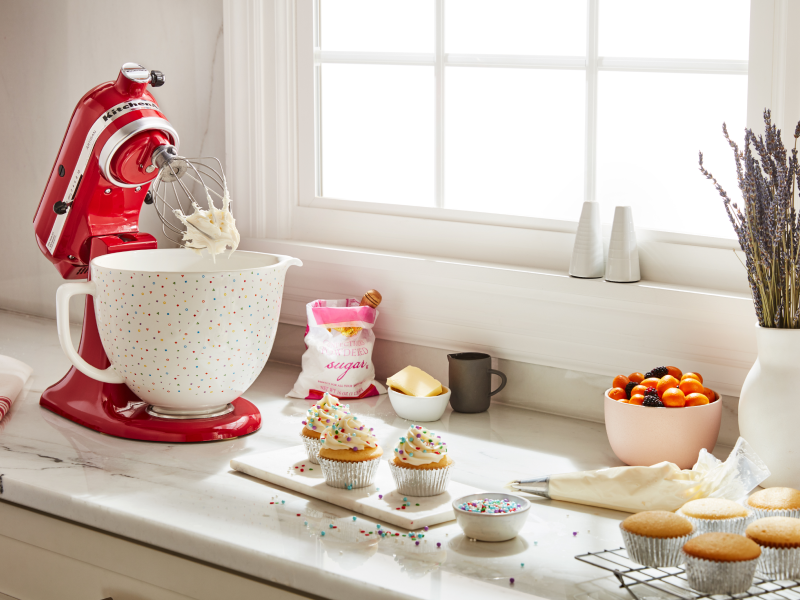 KitchenAid® Stand Mixer with a decorative bowl mixing frosting KitchenAid® Stand Mixer with a decorative bowl mixing frosting