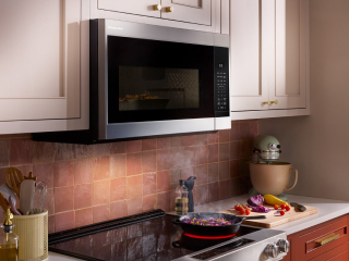 Over-the-range microwave above an electric range