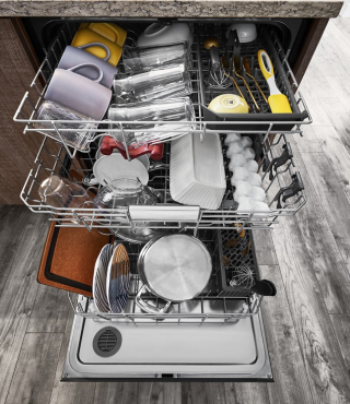 Dishes in a KitchenAid® dishwasher