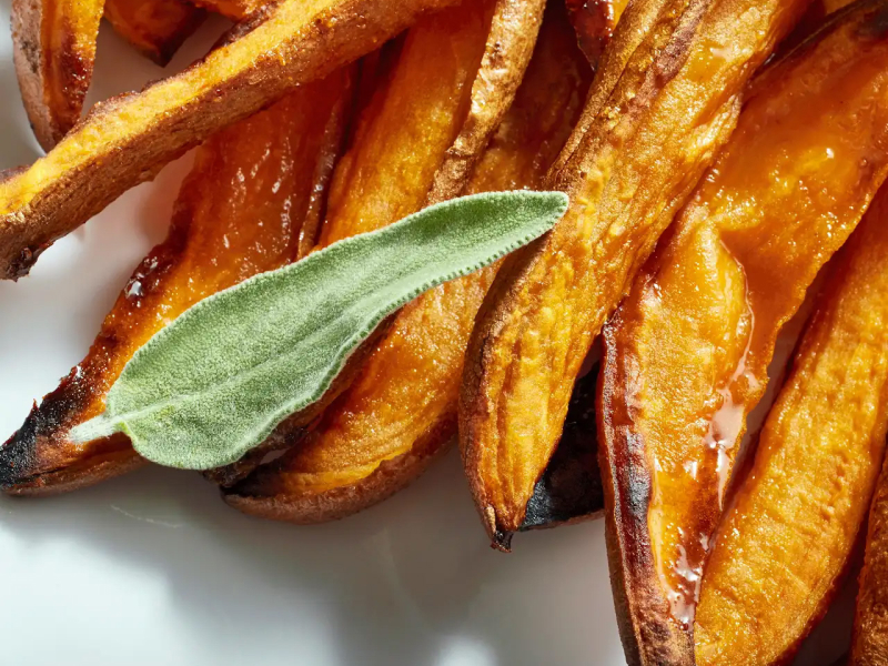 Sweet potato wedges with fresh sage