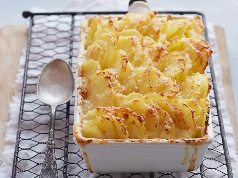 Potato gratin on cooling rack