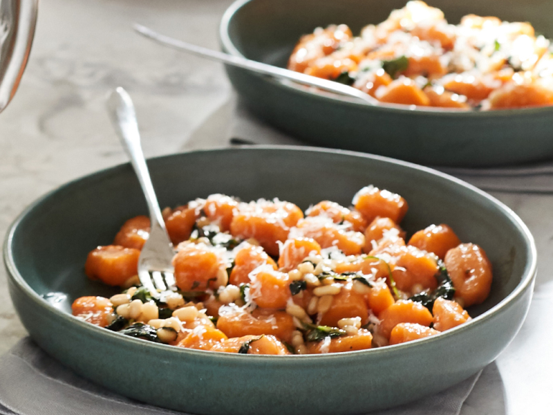 Potato gnocchi in blue bowl  Potato gnocchi in blue bowl