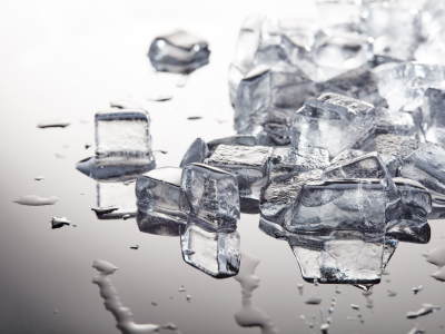 Ice cubes melting on countertop